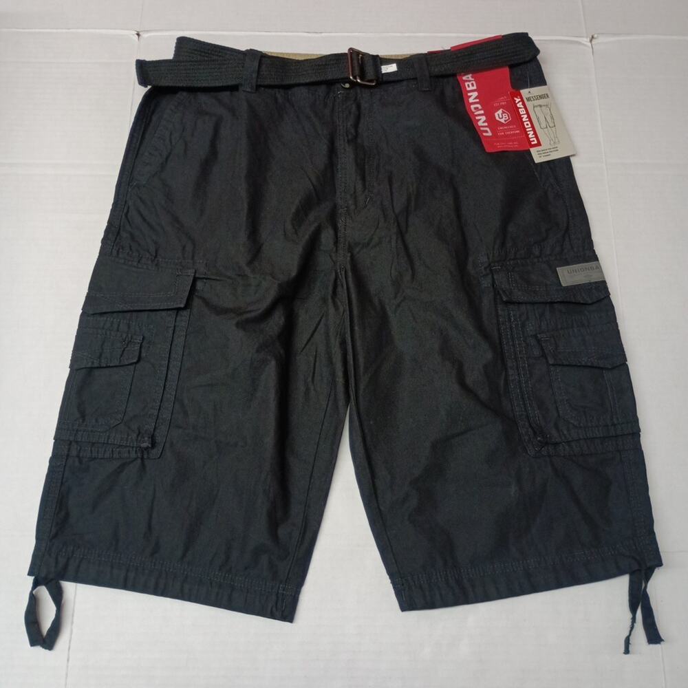 Unionbay Men's Cordova Messenger Cargo Shorts Size 38 Black + Belt Cotton